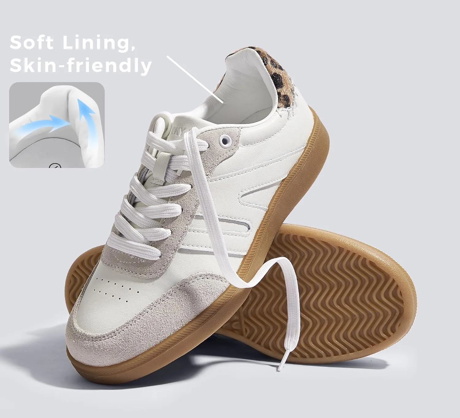 LUCKY STEP Women Classic Retro Gum Sole Fashion Sneakers Casual Tennis Skate Shoe Genuine Leather Walking Footwear Anti Slip Trainers