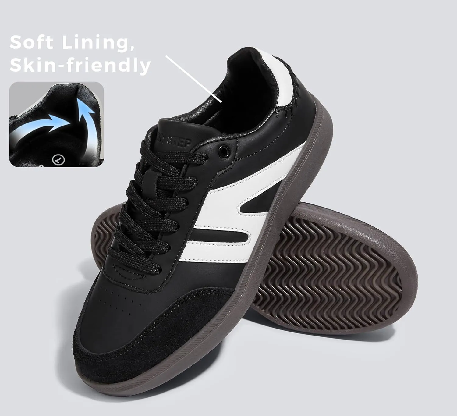 LUCKY STEP Women Classic Retro Gum Sole Fashion Sneakers Casual Tennis Skate Shoe Genuine Leather Walking Footwear Anti Slip Trainers