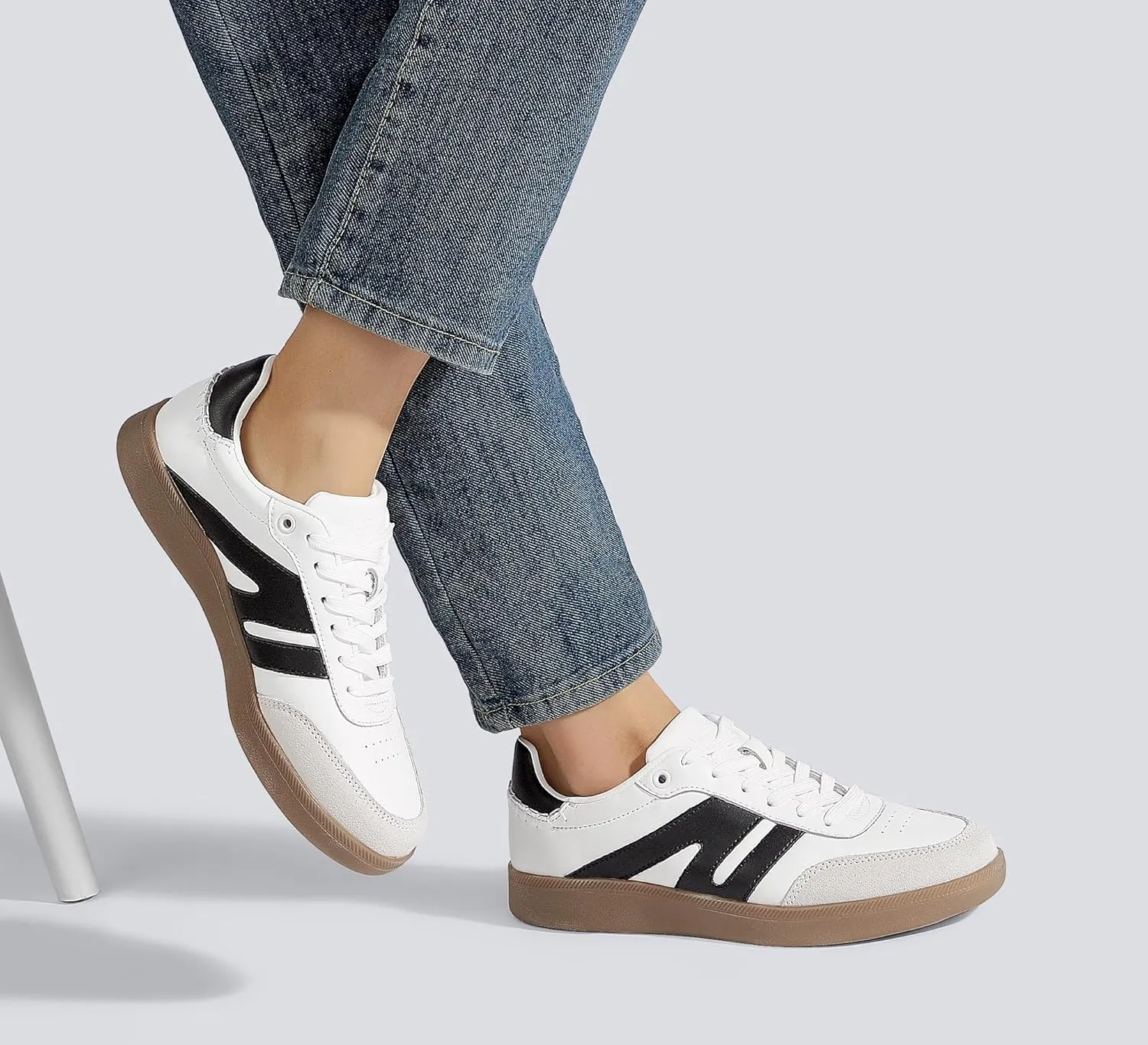 LUCKY STEP Women Classic Retro Gum Sole Fashion Sneakers Casual Tennis Skate Shoe Genuine Leather Walking Footwear Anti Slip Trainers