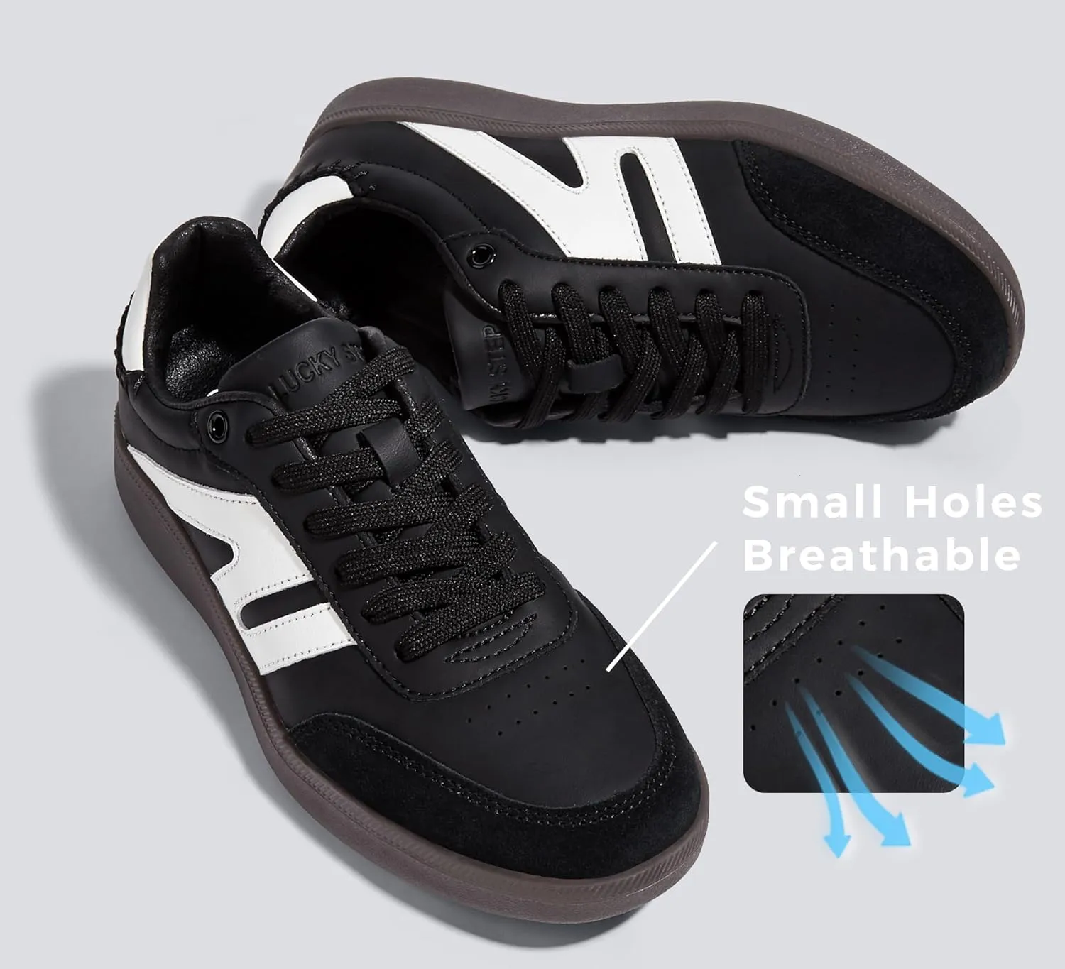 LUCKY STEP Women Classic Retro Gum Sole Fashion Sneakers Casual Tennis Skate Shoe Genuine Leather Walking Footwear Anti Slip Trainers