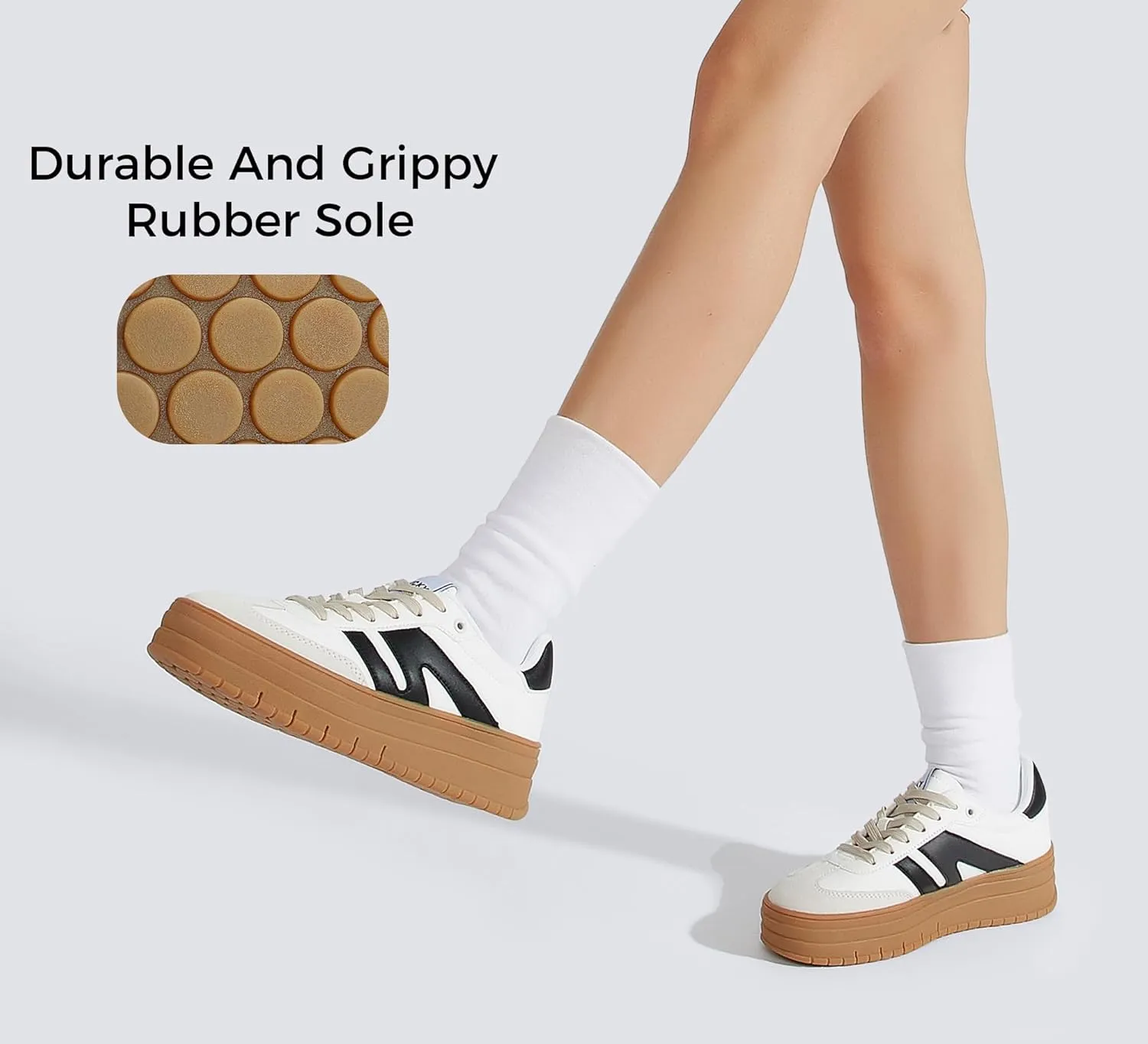 LUCKY STEP Women's Platform Gum Thick Sole Fashion Sneakers Classic Retro Rubber Low Top Casual Tennis Skate Walking Shoes