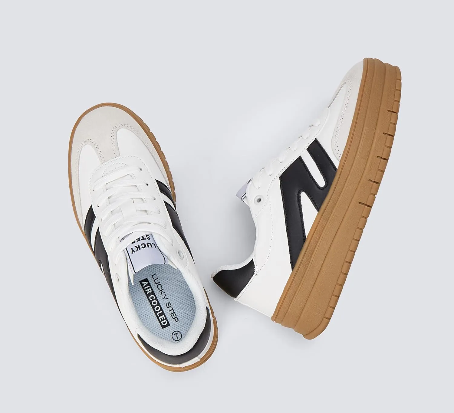 LUCKY STEP Women's Platform Gum Thick Sole Fashion Sneakers Classic Retro Rubber Low Top Casual Tennis Skate Walking Shoes
