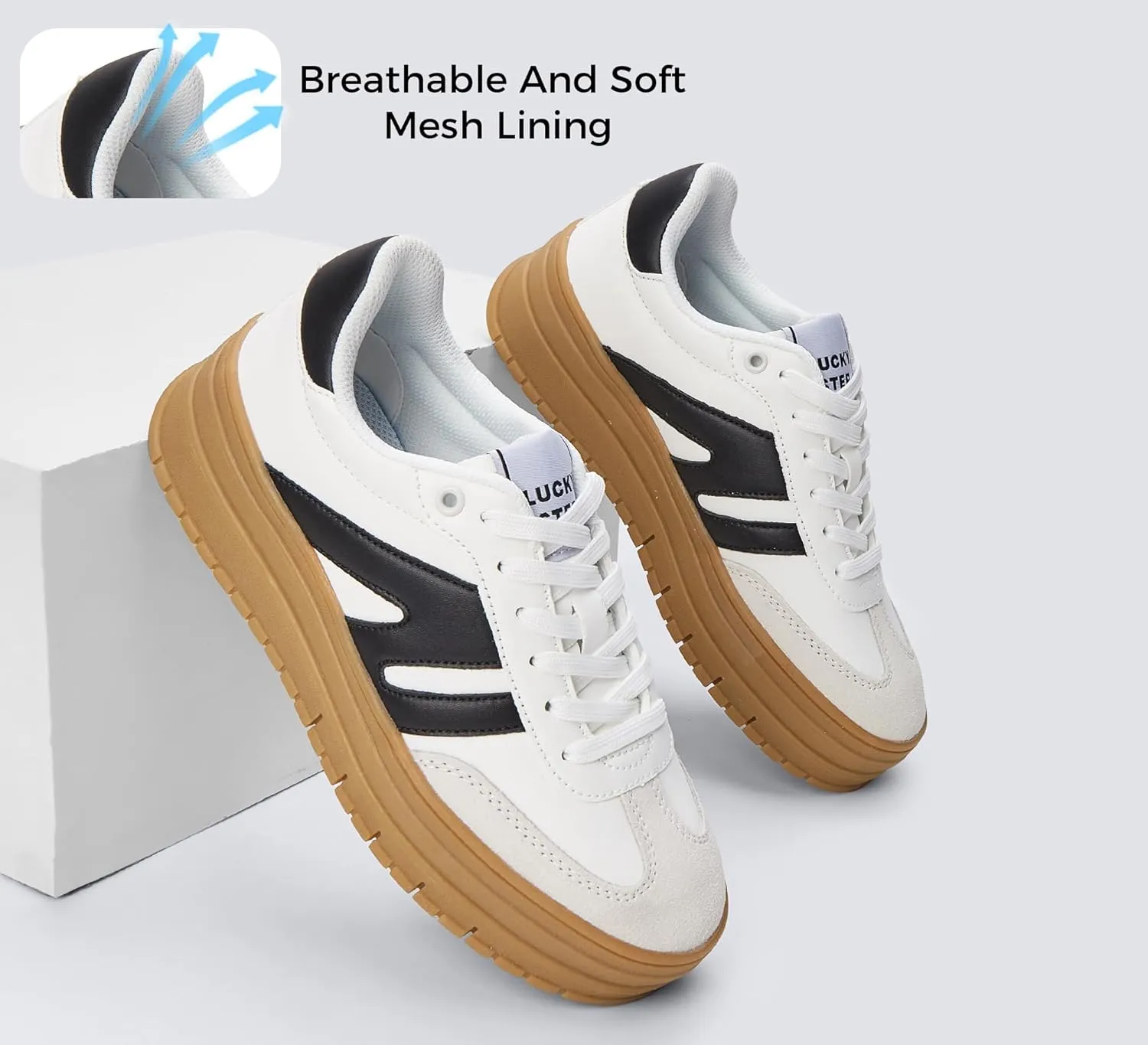 LUCKY STEP Women's Platform Gum Thick Sole Fashion Sneakers Classic Retro Rubber Low Top Casual Tennis Skate Walking Shoes