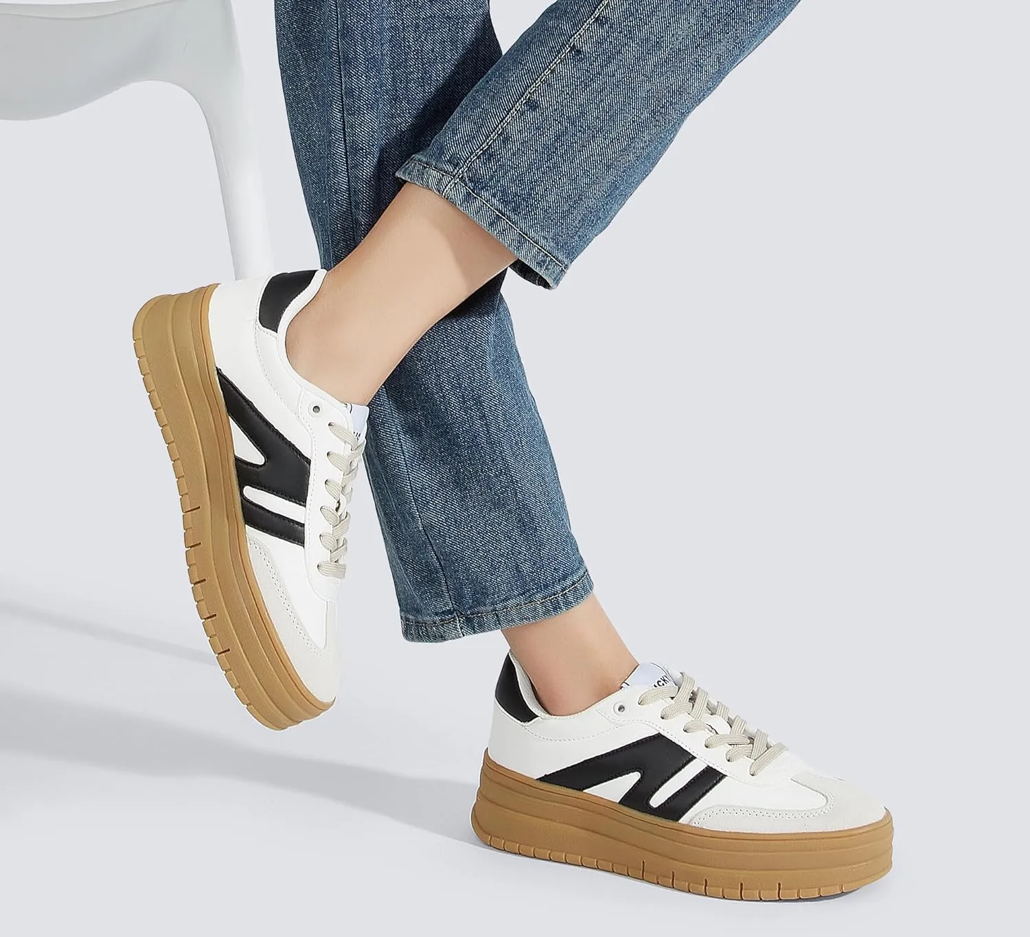 LUCKY STEP Women's Platform Gum Thick Sole Fashion Sneakers Classic Retro Rubber Low Top Casual Tennis Skate Walking Shoes