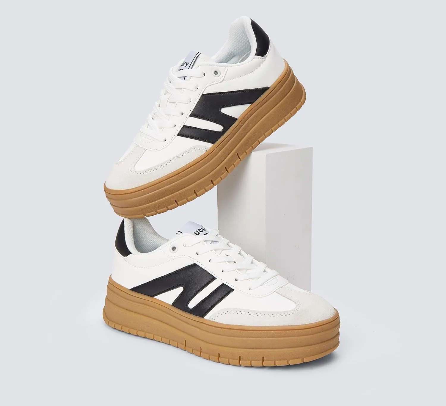 LUCKY STEP Women's Platform Gum Thick Sole Fashion Sneakers Classic Retro Rubber Low Top Casual Tennis Skate Walking Shoes