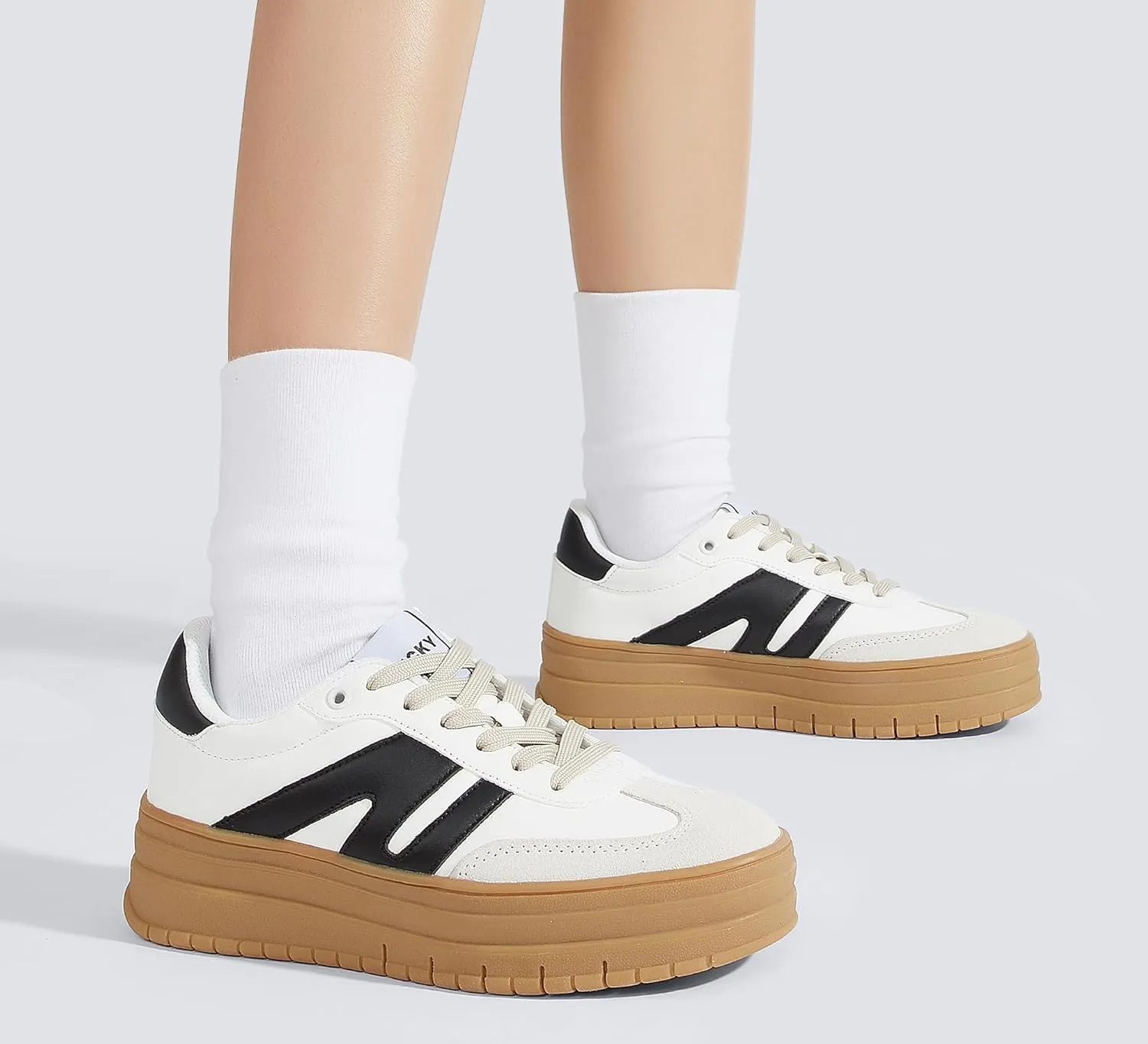 LUCKY STEP Women's Platform Gum Thick Sole Fashion Sneakers Classic Retro Rubber Low Top Casual Tennis Skate Walking Shoes