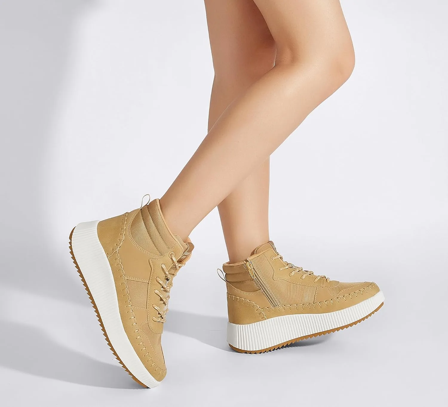 LUCKY STEP Women's Platform High Top Sneakers Fashion Zipper Woven Chunky Ankle Boots Casual Tennis Retro Braided Walking Shoes