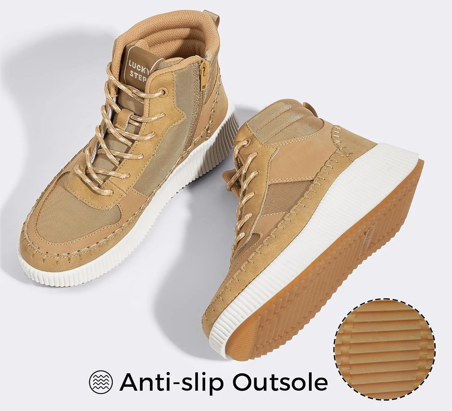 LUCKY STEP Women's Platform High Top Sneakers Fashion Zipper Woven Chunky Ankle Boots Casual Tennis Retro Braided Walking Shoes