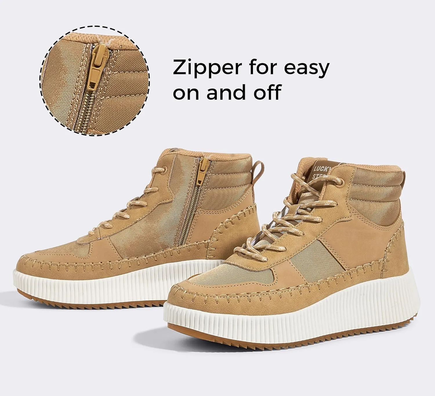 LUCKY STEP Women's Platform High Top Sneakers Fashion Zipper Woven Chunky Ankle Boots Casual Tennis Retro Braided Walking Shoes