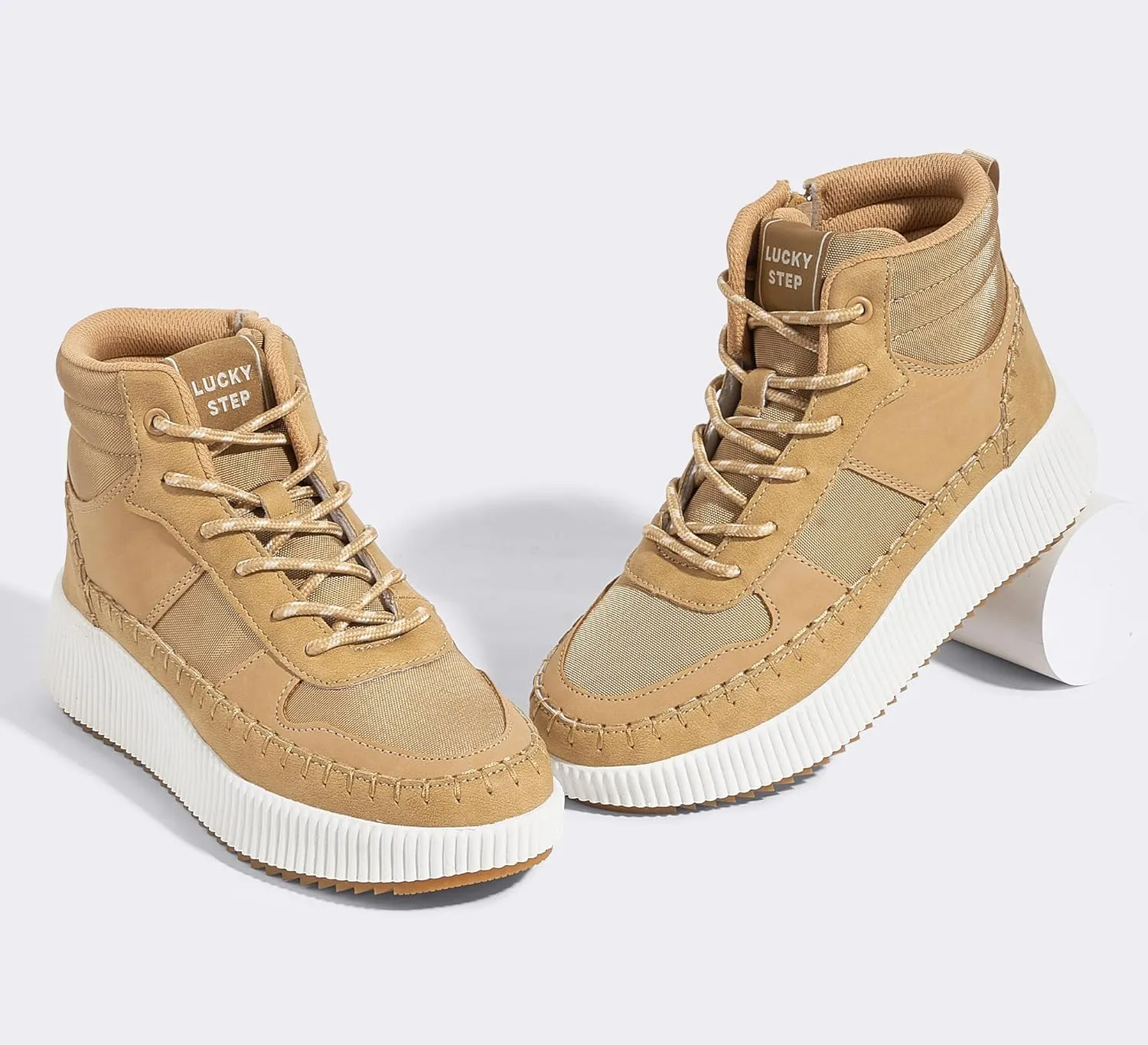 LUCKY STEP Women's Platform High Top Sneakers Fashion Zipper Woven Chunky Ankle Boots Casual Tennis Retro Braided Walking Shoes