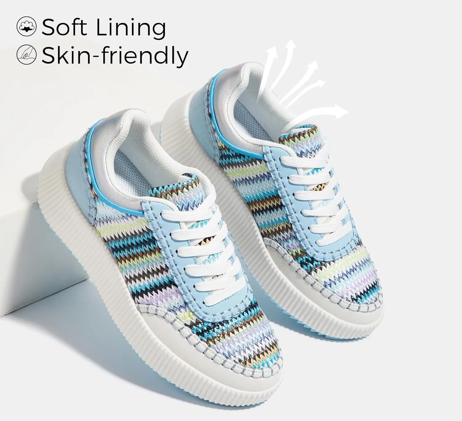 LUCKY STEP Women's Platform Sneakers Retro Braided Fashion Casual Chunky Shoes Breathable Durable Non Slip Walking Footwear