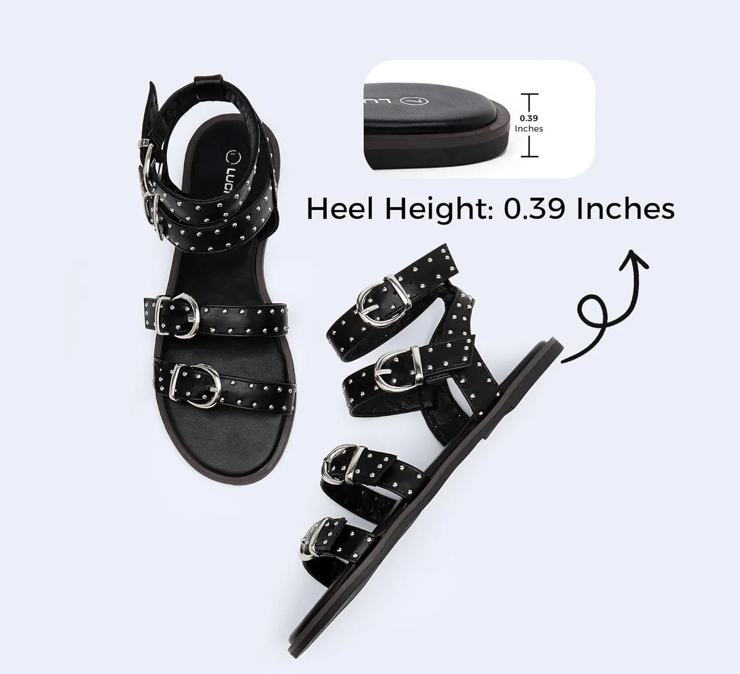 LUCKY STEP Women's Rhinestone Buckle Flat Sandals Open Toe Gladiator Casual Shoes Ankle Strap Summer Fisherman Sandal