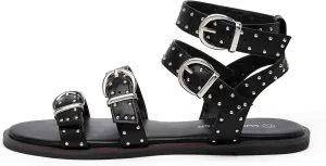LUCKY STEP Women's Rhinestone Buckle Flat Sandals Open Toe Gladiator Casual Shoes Ankle Strap Summer Fisherman Sandal