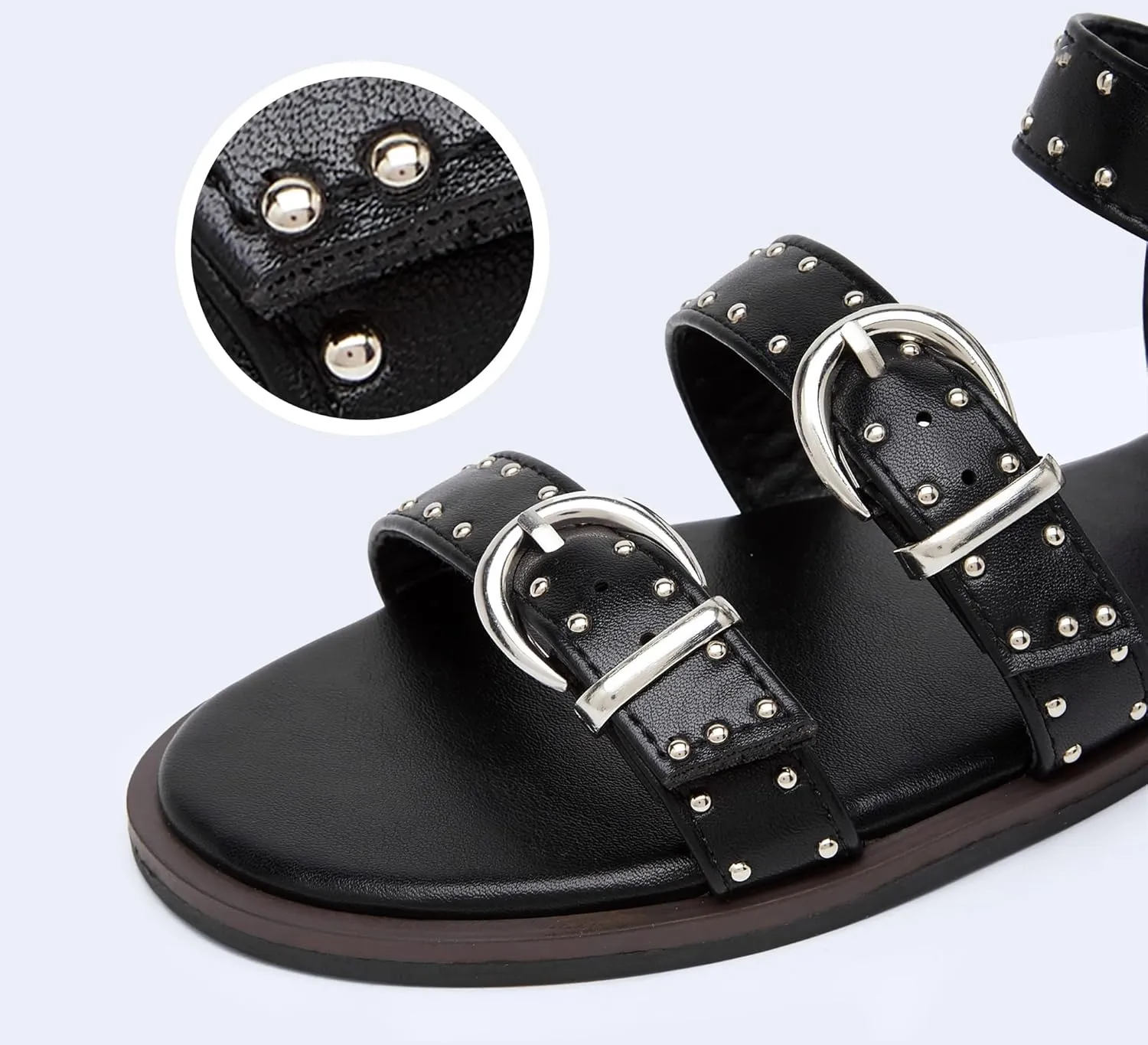 LUCKY STEP Women's Rhinestone Buckle Flat Sandals Open Toe Gladiator Casual Shoes Ankle Strap Summer Fisherman Sandal
