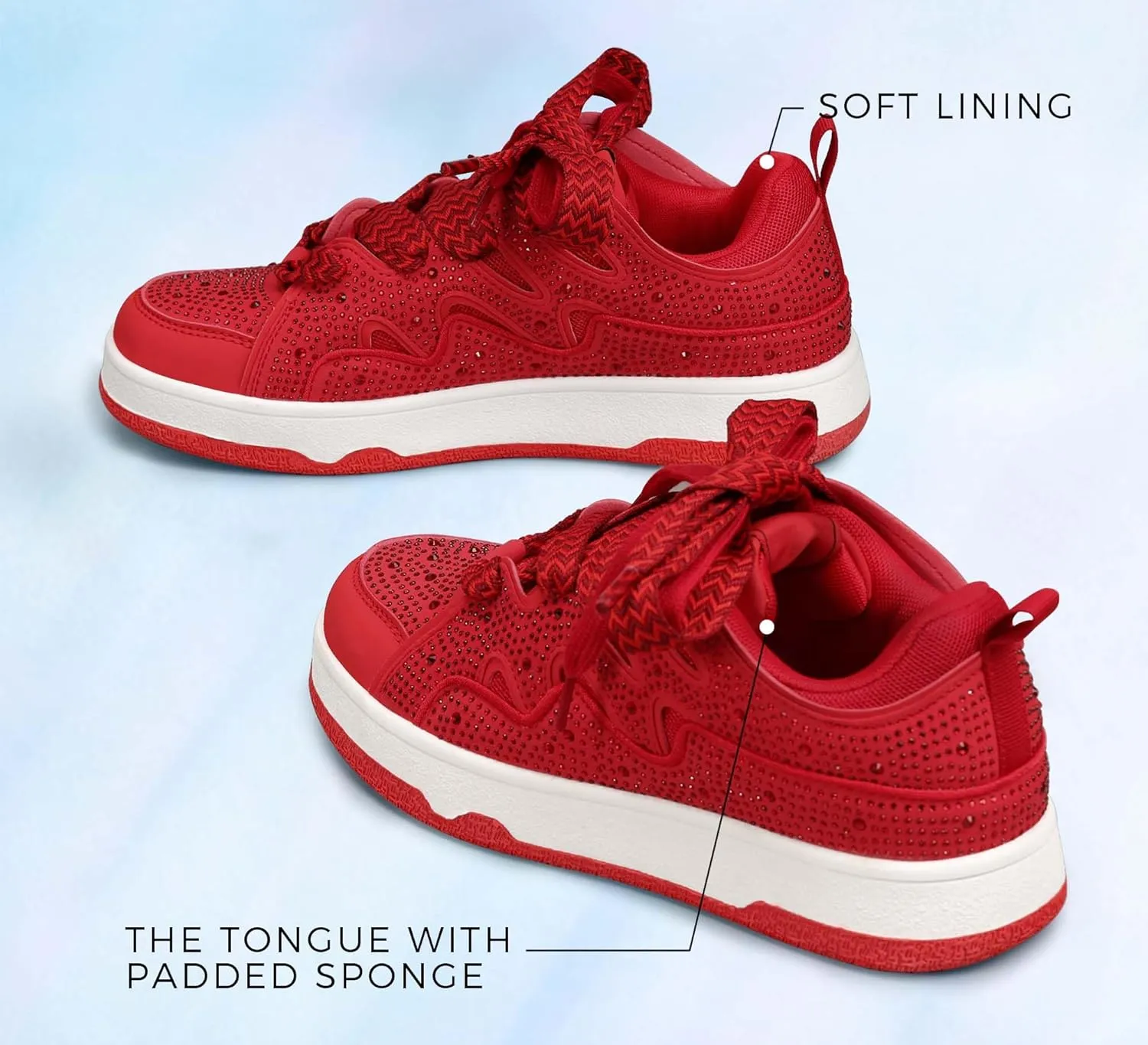 LUCKY STEP Women's Sparkle Rhinestone Fashion Sneakers Walking Tennis Bling Glitter Roaring Shoes Platform Lace up Casual Mesh Sneaker