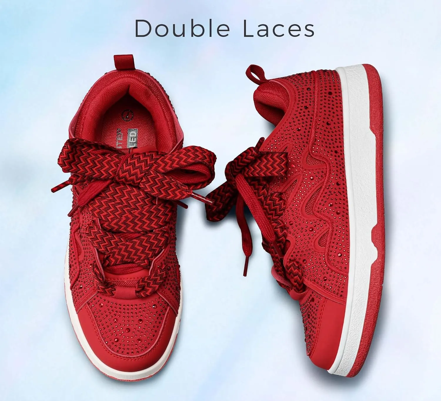 LUCKY STEP Women's Sparkle Rhinestone Fashion Sneakers Walking Tennis Bling Glitter Roaring Shoes Platform Lace up Casual Mesh Sneaker