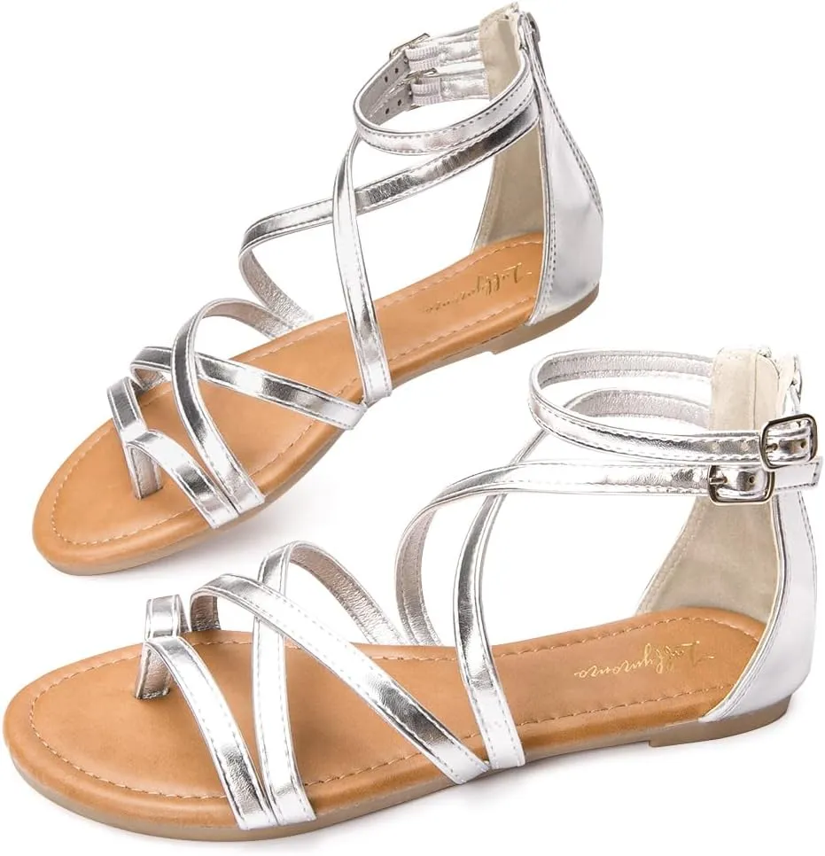 Luffymomo Women's Gladiator Strap Sandals Flat Fisherman Thong Cross Strappy Sandals