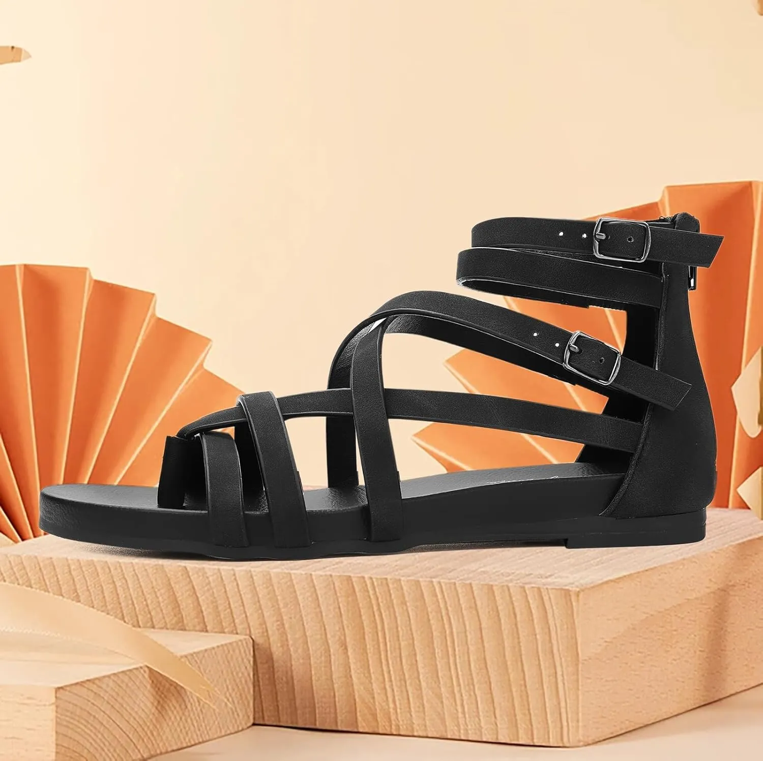 Luffymomo Women's Gladiator Strap Sandals Flat Fisherman Thong Cross Strappy Sandals