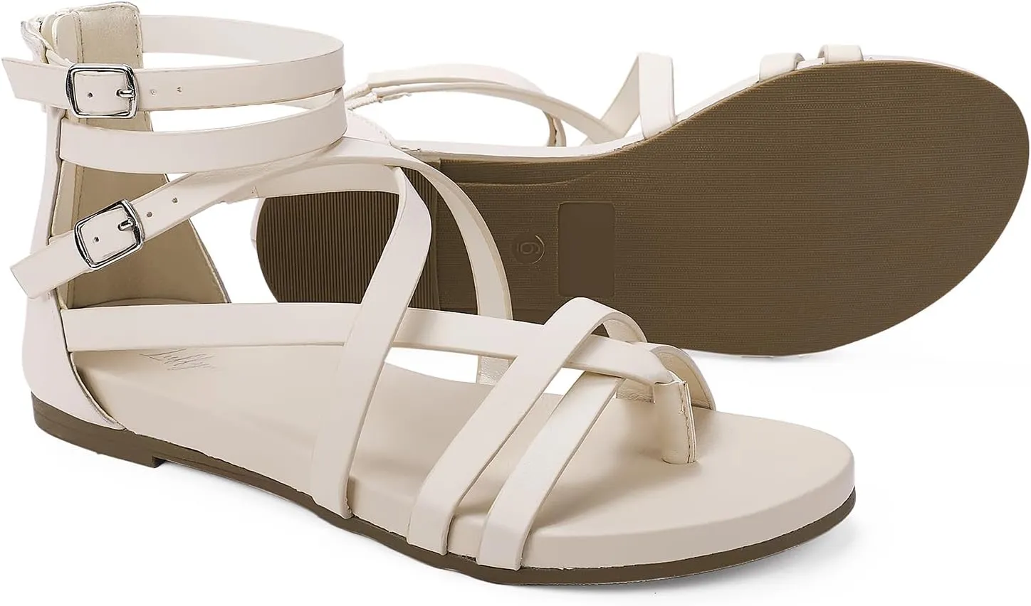 Luffymomo Women's Gladiator Strap Sandals Flat Fisherman Thong Cross Strappy Sandals
