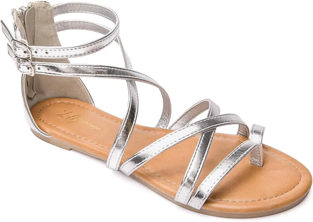 Luffymomo Women's Gladiator Strap Sandals Flat Fisherman Thong Cross Strappy Sandals