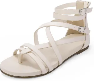 Luffymomo Women's Gladiator Strap Sandals Flat Fisherman Thong Cross Strappy Sandals