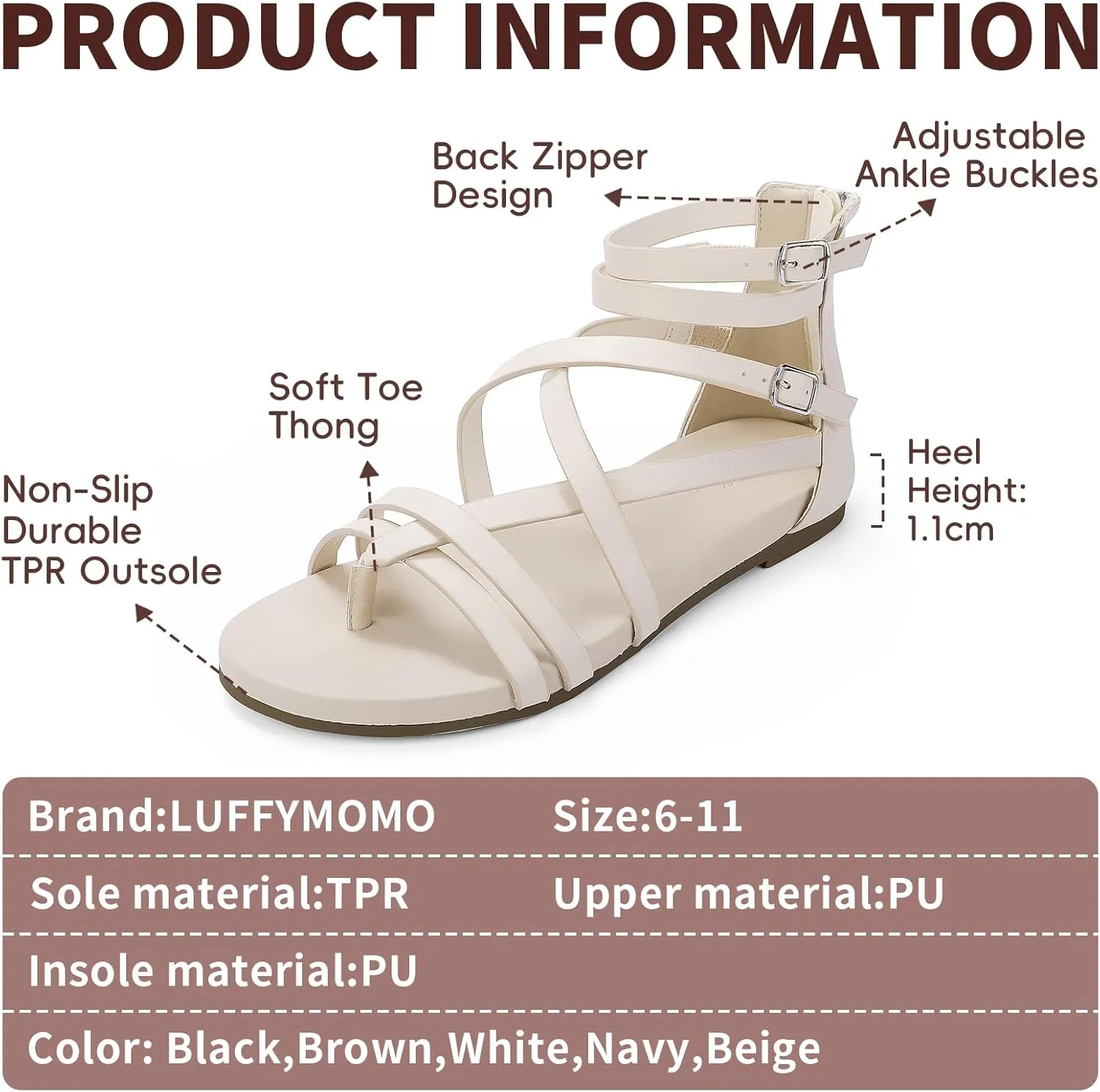 Luffymomo Women's Gladiator Strap Sandals Flat Fisherman Thong Cross Strappy Sandals