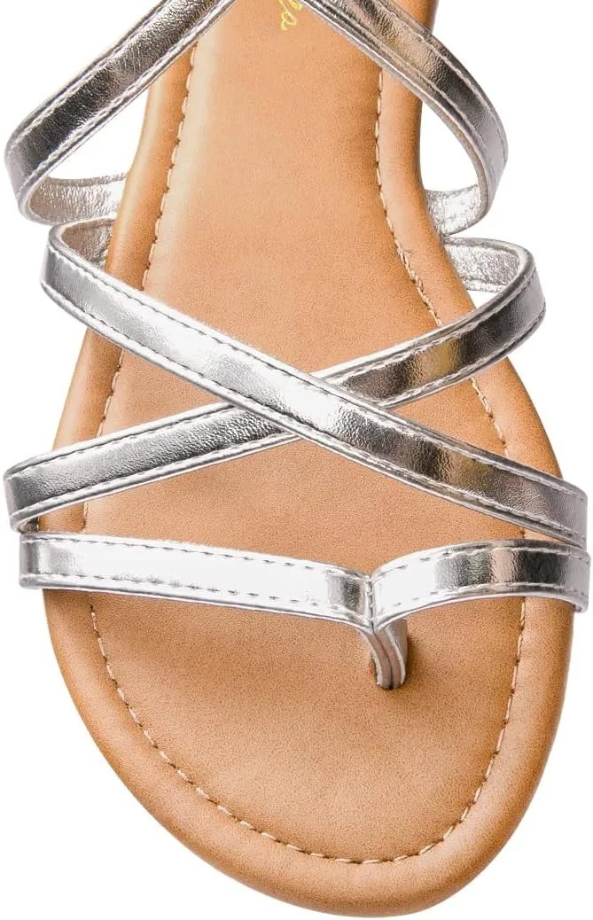 Luffymomo Women's Gladiator Strap Sandals Flat Fisherman Thong Cross Strappy Sandals