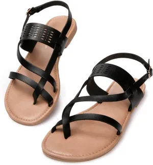 Luffymomo Womens Strappy Flat Sandals Leathe Gladiator Sandals Summer Casual Fisherman Thong