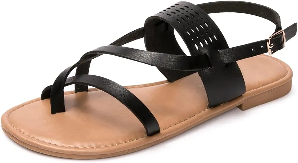 Luffymomo Womens Strappy Flat Sandals Leathe Gladiator Sandals Summer Casual Fisherman Thong
