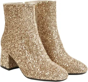 LUXMAX Women Glitter Ankle Boots Chunky Heel Square Closed Toe Sparkly Booties Block Heel Side Zip Winter Party Shoes