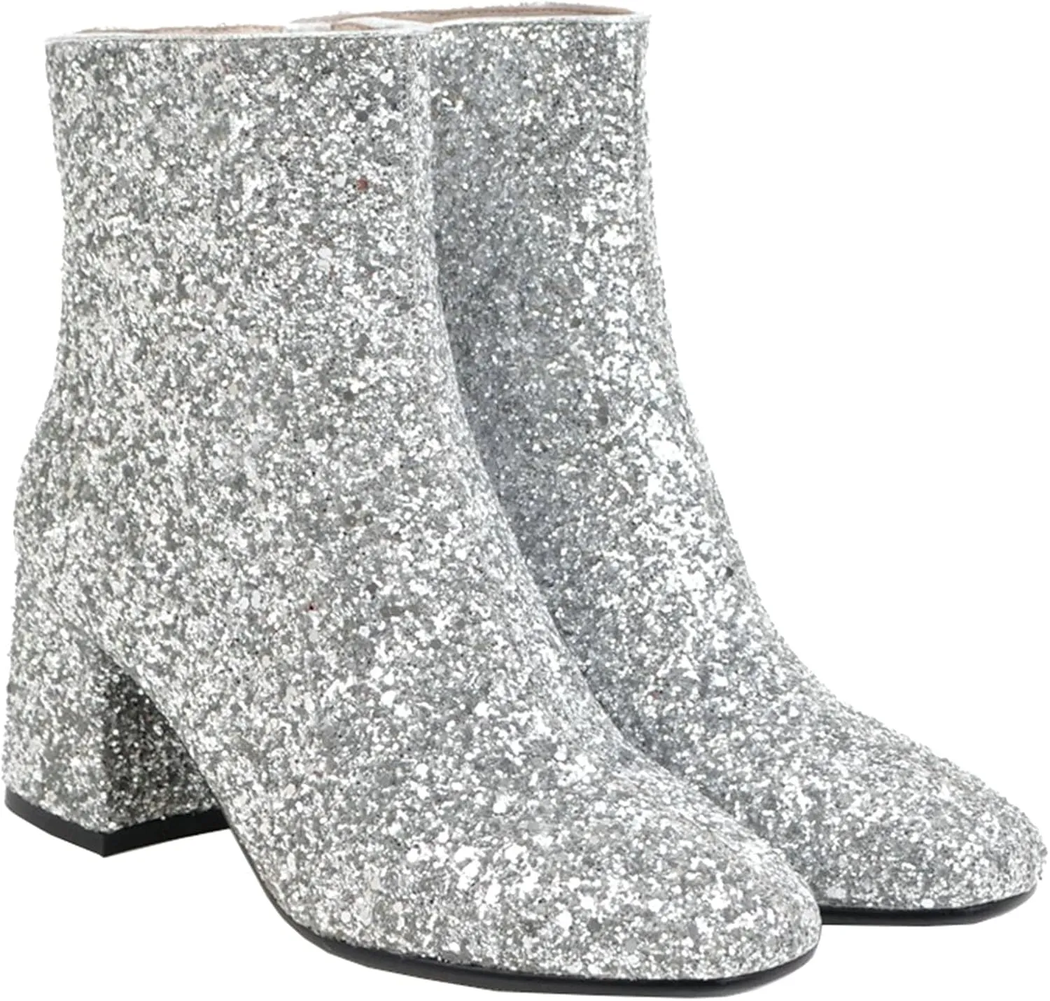 LUXMAX Women Glitter Ankle Boots Chunky Heel Square Closed Toe Sparkly Booties Block Heel Side Zip Winter Party Shoes