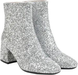 LUXMAX Women Glitter Ankle Boots Chunky Heel Square Closed Toe Sparkly Booties Block Heel Side Zip Winter Party Shoes