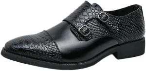 Luxury Men Crocodile Pattern Oxfords Shoes Wedding Party Brogue Shoes Black Slip On Pointed Toe Men Dress Shoes Business Formal Leather Shoes