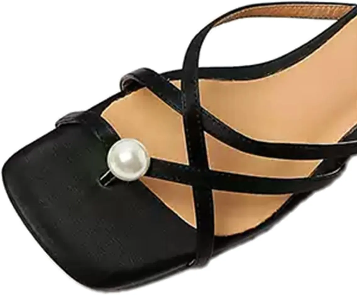 Maiyang Women Pearl Open Split Toe Satin Mules Slip on Block Low Heel Backless Slide Sandals Fashion Comfy Casual Slippers Size 4-16 US