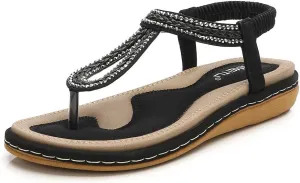 Meeshine Women's Bohemia Flip Flops Summer Beach T-Strap Flat Sandals Comfort Walking Shoes