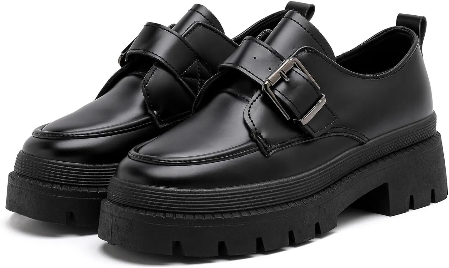 MEMON Oxford Shoes for Women,Platform Oxfords for Women,Low Heel Lace-Up Chunky Classic Oxford,Business Work Office Dress Shoes