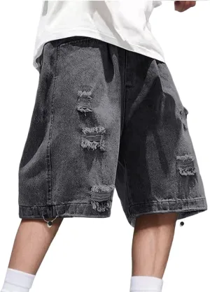 Men Baggy Jean Shorts Loose Fit Mid Denim Shorts Casual Summer Y2K Grunge Streetwear