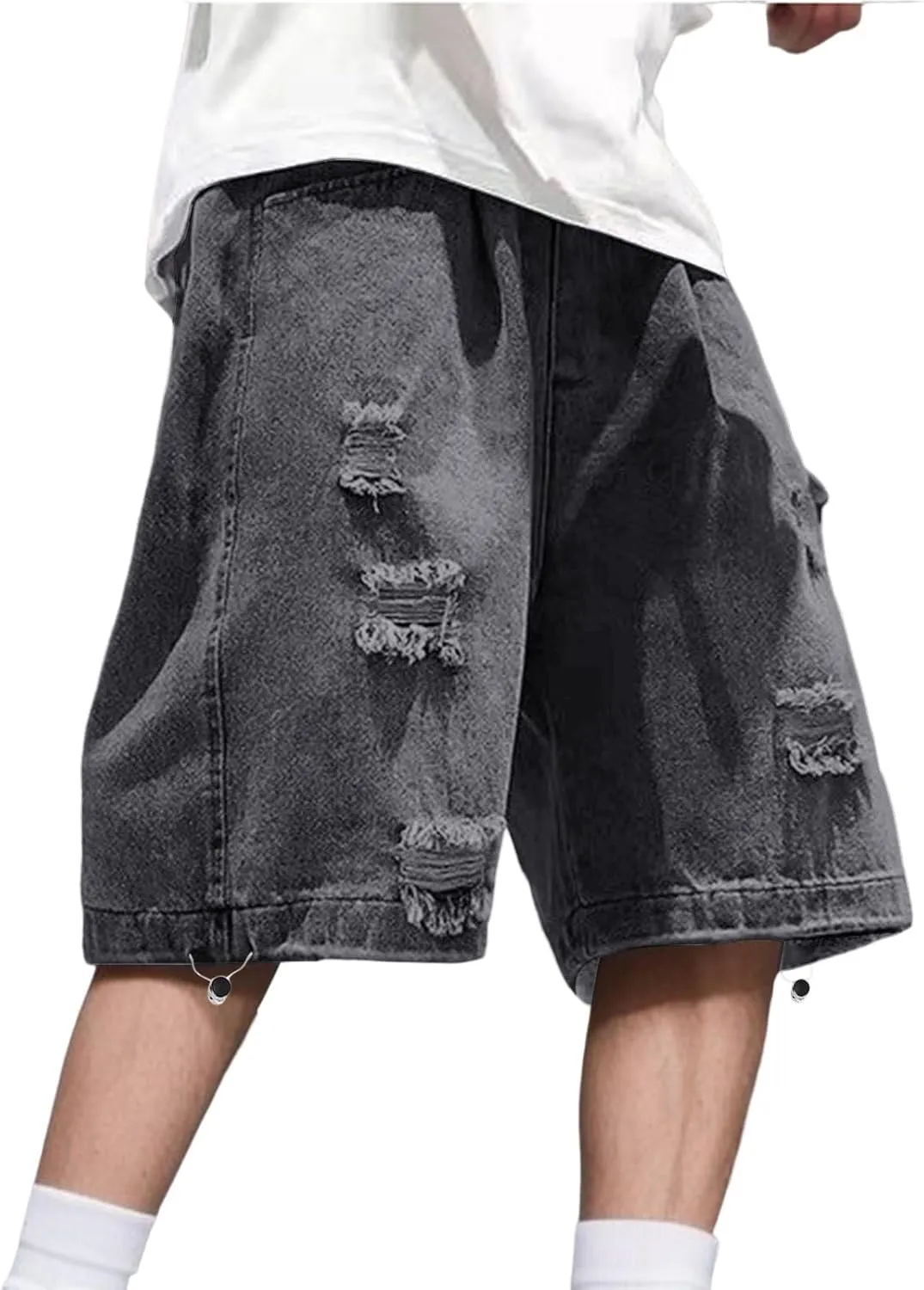 Men Baggy Jean Shorts Loose Fit Mid Denim Shorts Casual Summer Y2K Grunge Streetwear