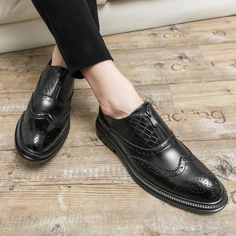 Men Dress Oxford Shoes Synthetic Pu Leather Wedding Slip On Breathable Prom Loafers Non Slip Rubber Sole Block Heel Casual