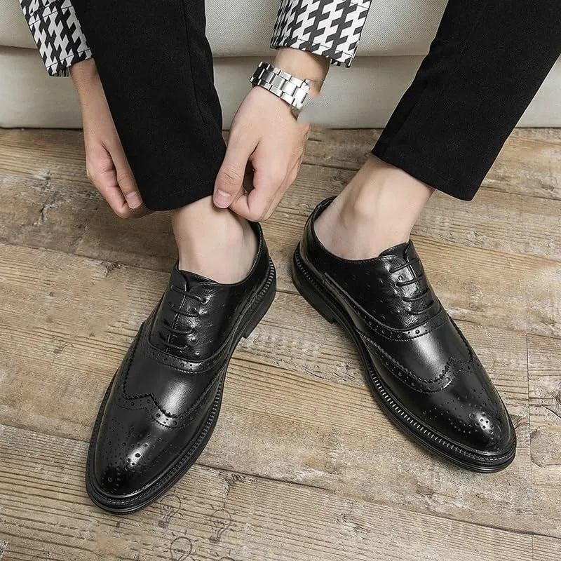 Men Dress Oxford Shoes Synthetic Pu Leather Wedding Slip On Breathable Prom Loafers Non Slip Rubber Sole Block Heel Casual