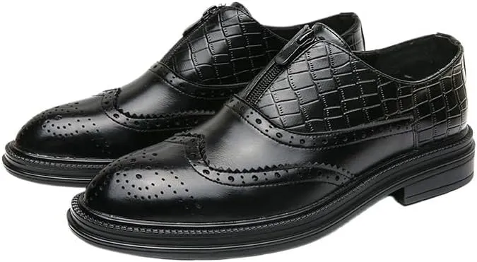 Men Dress Oxford Shoes Synthetic Pu Leather Wedding Slip On Breathable Prom Loafers Non Slip Rubber Sole Block Heel Casual