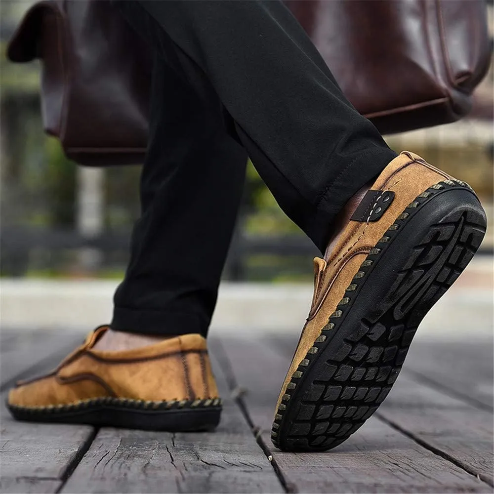 Men Vintage Cowhide Loafers Summer Casual Walking Shoes Fashionable Boat Moccasins Leisure Comfortable Chic New Driving Footwear