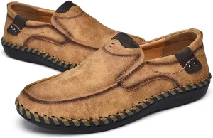Men Vintage Cowhide Loafers Summer Casual Walking Shoes Fashionable Boat Moccasins Leisure Comfortable Chic New Driving Footwear