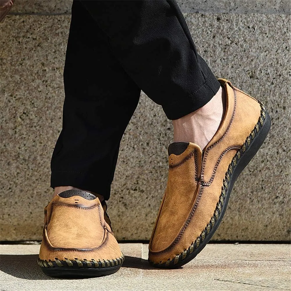 Men Vintage Cowhide Loafers Summer Casual Walking Shoes Fashionable Boat Moccasins Leisure Comfortable Chic New Driving Footwear