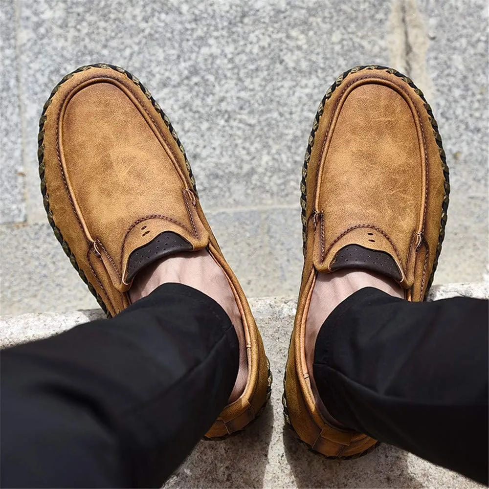 Men Vintage Cowhide Loafers Summer Casual Walking Shoes Fashionable Boat Moccasins Leisure Comfortable Chic New Driving Footwear