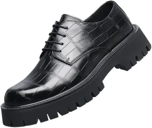 Men's Breathable Leather Wingtip Brogue Oxfords Modern Leather Business Casual Scale Pattern Comfort Formal Shoes Comfortable Round Toe Lace Up Loafers