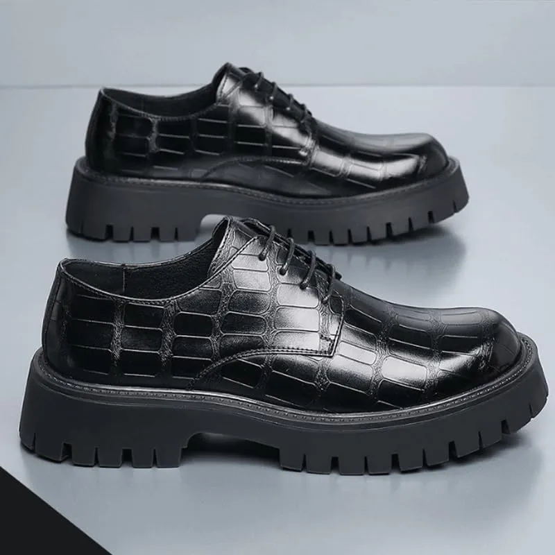 Men's Breathable Leather Wingtip Brogue Oxfords Modern Leather Business Casual Scale Pattern Comfort Formal Shoes Comfortable Round Toe Lace Up Loafers
