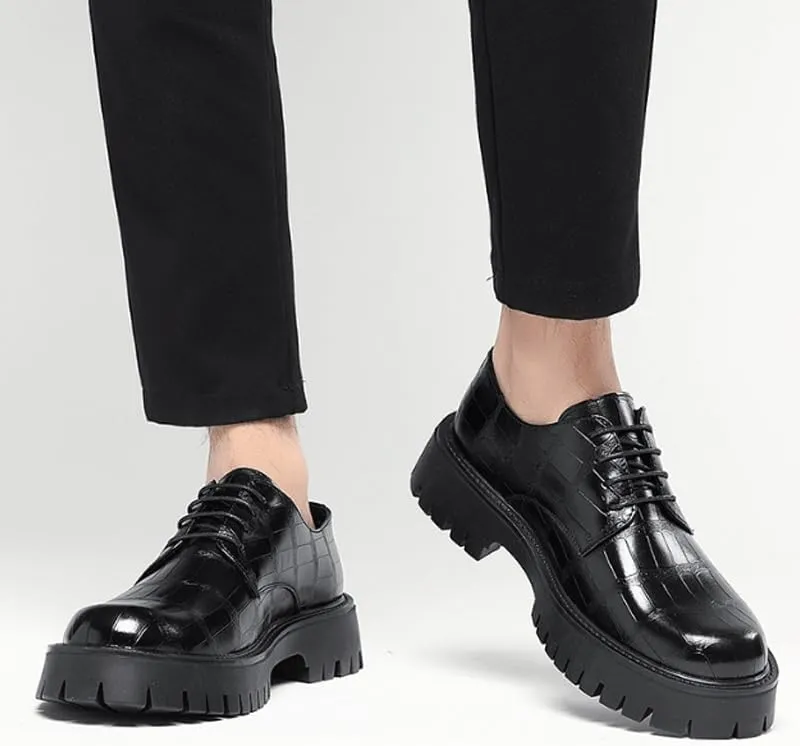 Men's Breathable Leather Wingtip Brogue Oxfords Modern Leather Business Casual Scale Pattern Comfort Formal Shoes Comfortable Round Toe Lace Up Loafers
