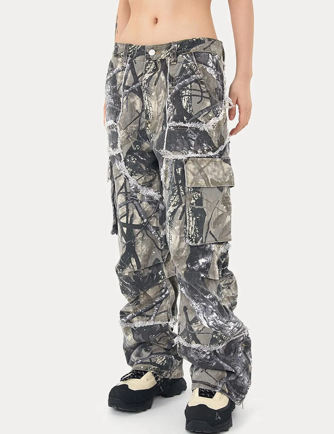 Mens Camo Cargo Pants Y2k Hip Hop Jeans Baggy Joggers Streetwear Oversized Track Pants Women