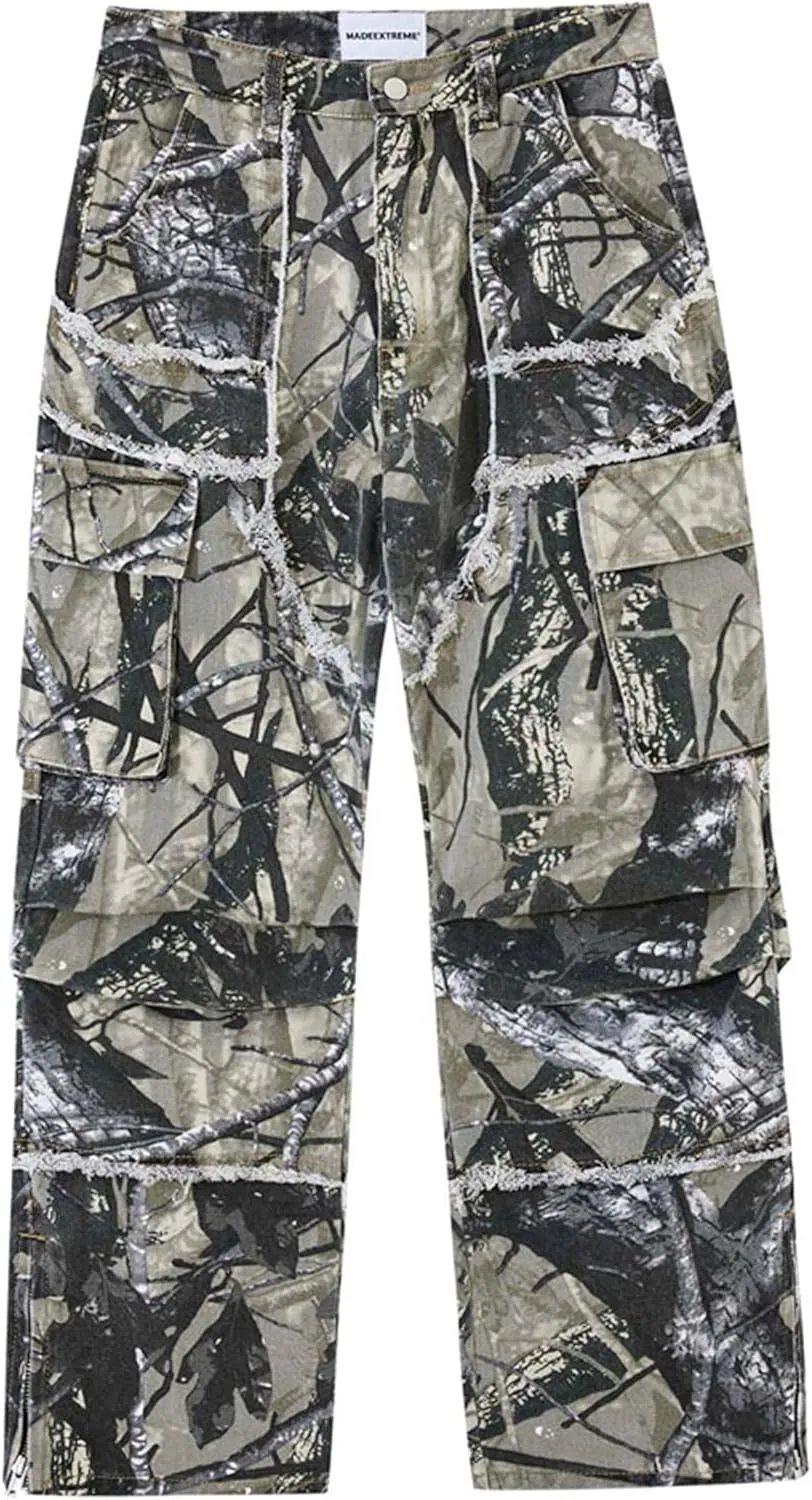 Mens Camo Cargo Pants Y2k Hip Hop Jeans Baggy Joggers Streetwear Oversized Track Pants Women